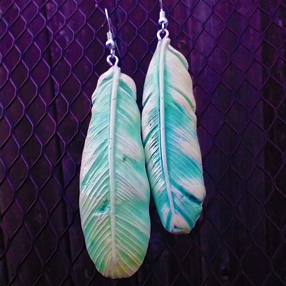 Ceramic one-of-a-kind feathers earrings
