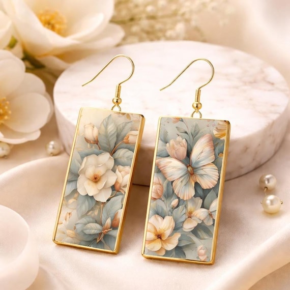 Romantic Botanical Art Earrings • Wearable Miniature Paintings