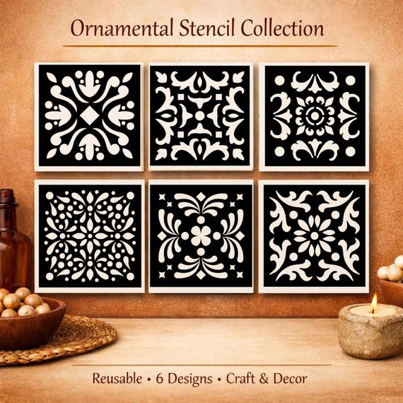 Italian Tile Stencil Set – 6 Original Designs | Reusable Mylar | Crafts, Walls, Furniture, DIY Decor