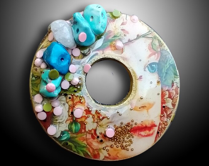 One-of-a-kind Polymer clay and mixed media pendant