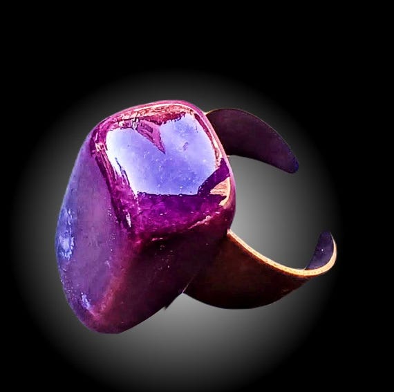 One-of-a-kind ceramic with craquelure aqua glaze ring