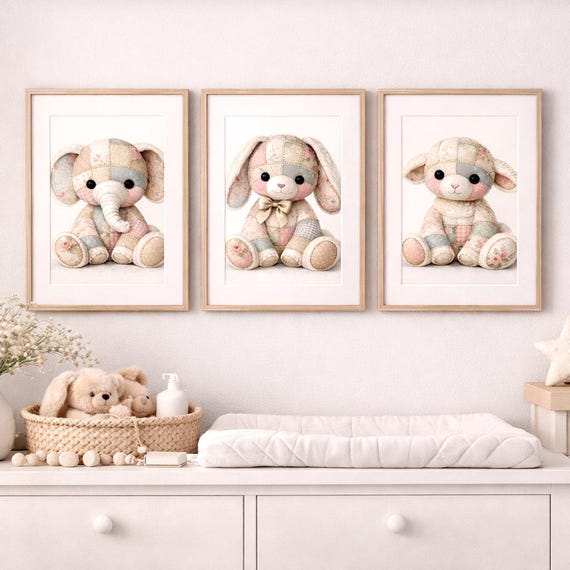 Patchwork Nursery Animal Art Prints – Set of 3
