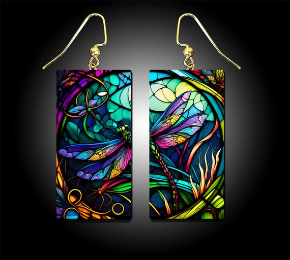 Enchanting Stained Glass Dragonfly Collection: Earrings, Canvas Prints, Thin Tumblers & Coasters