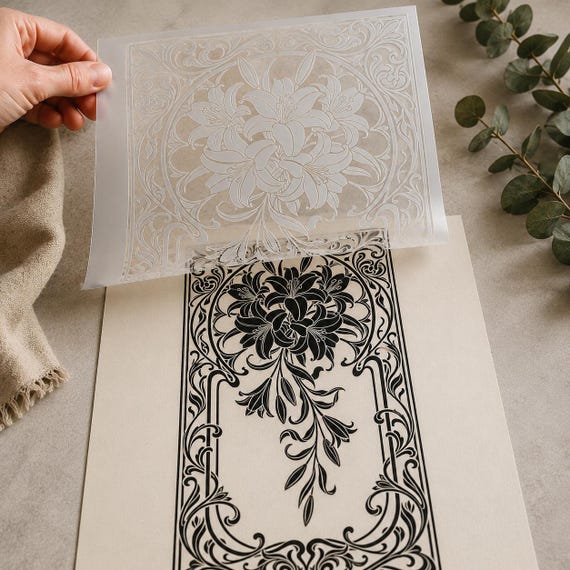 Art Nouveau Lily Stencil, Reusable Floral Mylar Painting Template