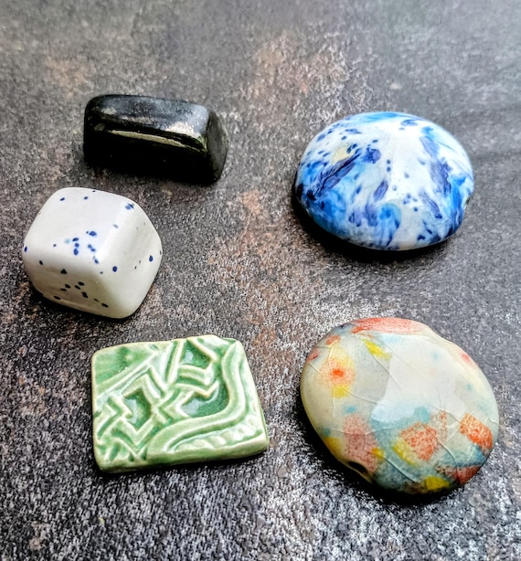 OOAK Handmade Ceramic Beads and Domes Set – Artisan Glazed Pieces for Jewelry & Mixed Media