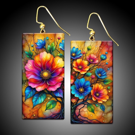 Flowers art handmade polymer clay earrings