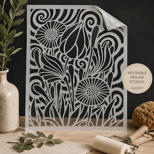 Art Nouveau Floral Stencil – Reusable Mylar Stencil for Glass, Walls, Furniture & DIY Crafts