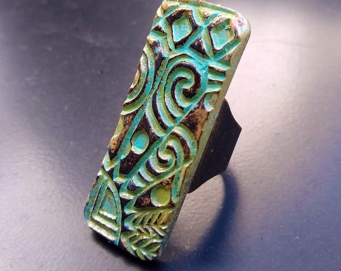 Tribal art polymer clay ring