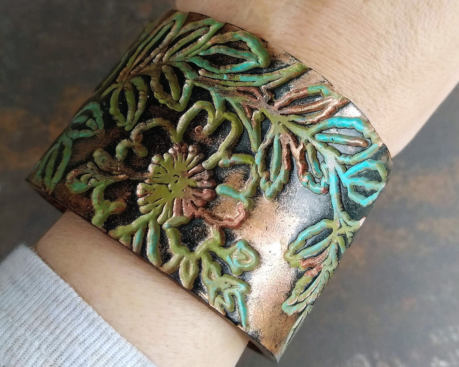 Flower distressed polymer clay cuff bracelet | Etsy