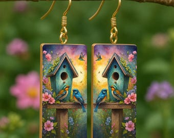 Whimsical Garden Birdhouse Earrings – Handcrafted Nature-Inspired Jewelry