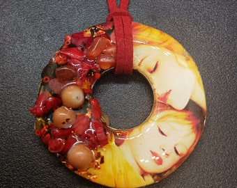 Mother and child One-of-a-kind Polymer clay pendant