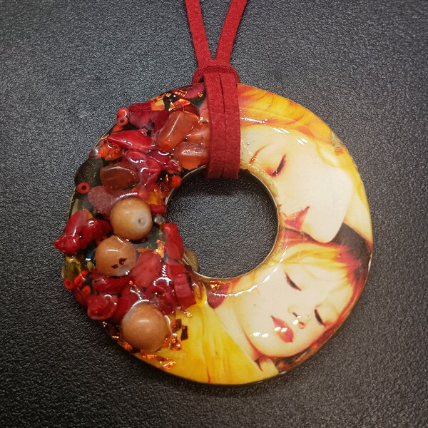 Mother and child One-of-a-kind Polymer clay pendant