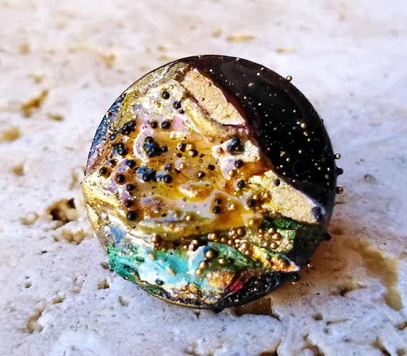 One-of-a-kind organic distressed polymer clay ring