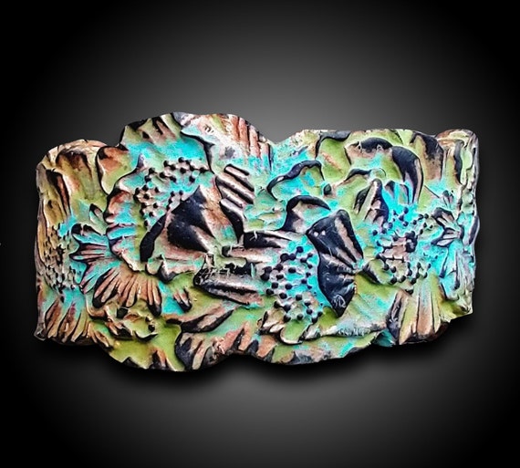 Poppies meadow distressed polymer clay cuff bracelet