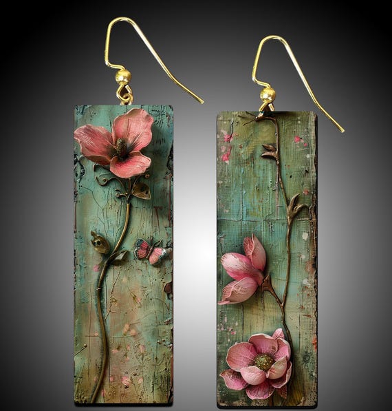 Romantic art image transfer polymer clay earrings