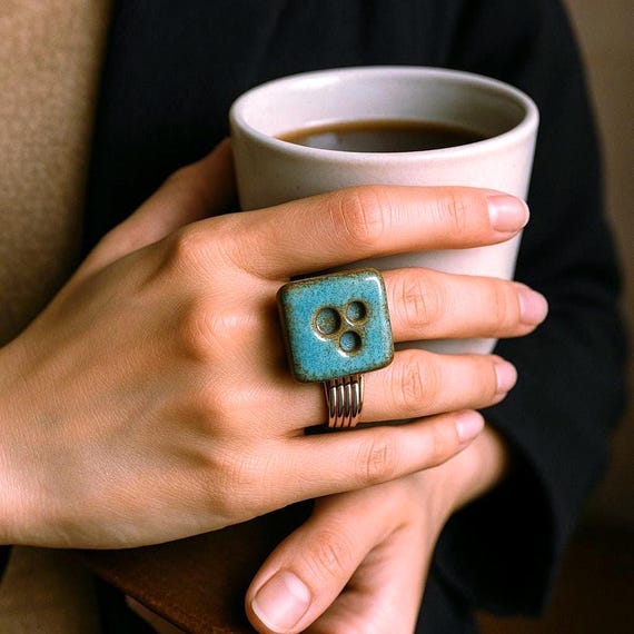 One-of-a-kind Handmade Weathered Ceramic Ring – Gift Wrapped