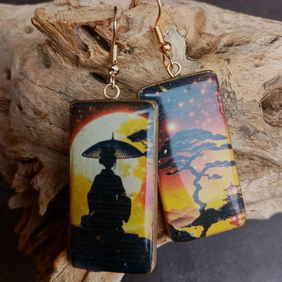 Resin and image transfer polymer clay earrings