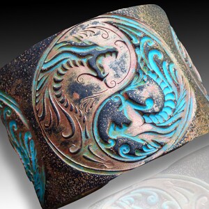 Yin Yang Dragons polymer clay cuff bracelet image 3