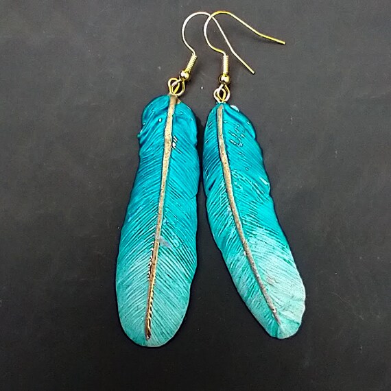 One-of-a-kind Summer of love polymer clay asymmetrical feathers earrings