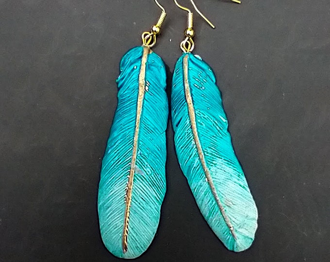 One-of-a-kind Summer of love polymer clay asymmetrical feathers earrings