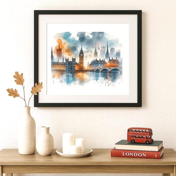 Original Watercolor Skyline Art Print – Modern Wall Decor