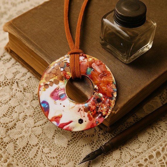 One-of-a-kind Polymer clay and mixed media pendant