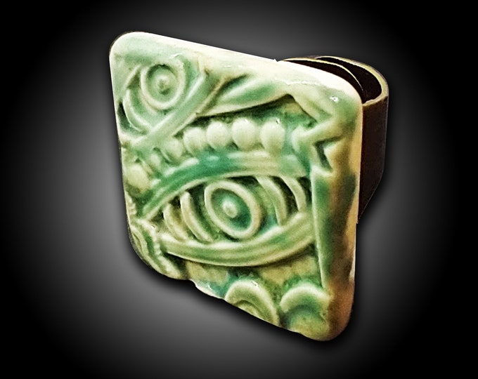 Ceramic green OOAK ring