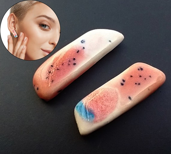 Abstract art one-of-a-kind asymmetrical ceramic stud earrings