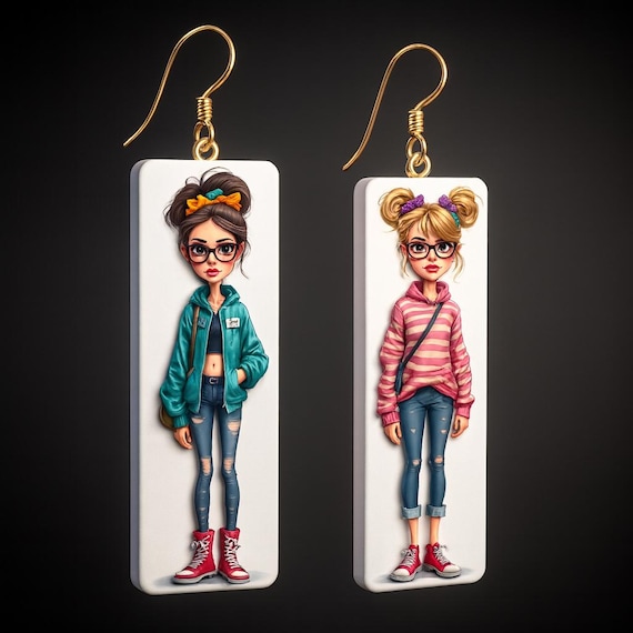 Polymer Clay Illustration Earrings · Handmade Dangle Earrings · Unique Image Transfer Jewelry · Gift for Teens and Women