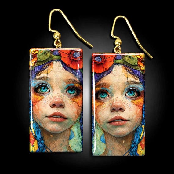 Colorful Art Portrait Earrings – Statement Boho Gift for Her