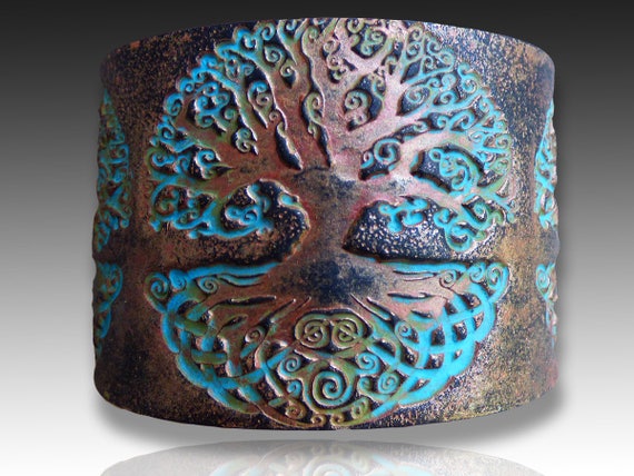 Celtic tree polymer clay cuff bracelet