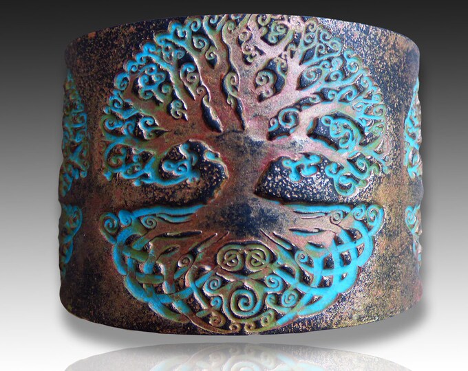 Celtic tree polymer clay cuff bracelet