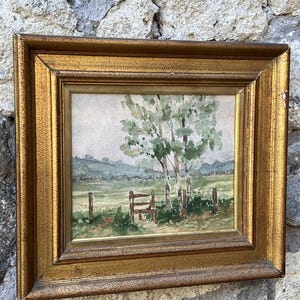 Quadro Paesaggio acquerello su carta cornice dorata