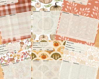 Plantillas de recetas imprimibles: 20 diseños únicos (descarga digital), plantillas de recetas con temática de otoño