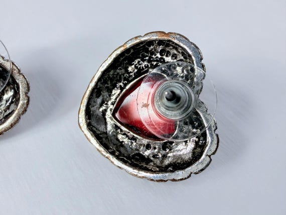 Vintage 90s Statement Ruby Red Heart Stud Earring… - image 8