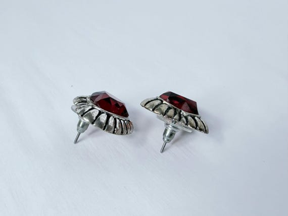 Vintage 90s Statement Ruby Red Heart Stud Earring… - image 3