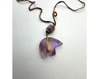 Vintage Zuni Pueblo Ametrine Carved Bear Fetish Necklace
