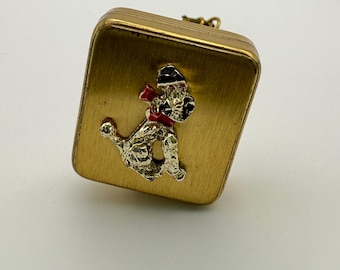 Vintage Japan Wind-Up Music Box Keychain: Brass Enamel Dog Charm