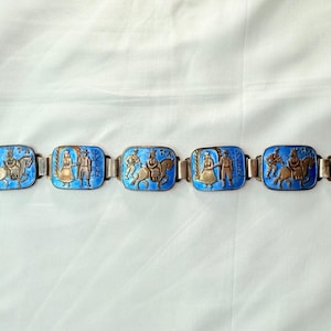 Art Deco Georg Kjelstrup Sterling Silver Guilloche Enamel Bridal Procession Bracelet