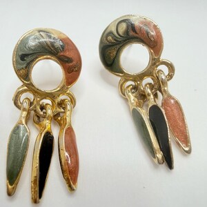 USA Artisan Swirl Enamel Dangle Earrings - 80s Sculptural Post Style