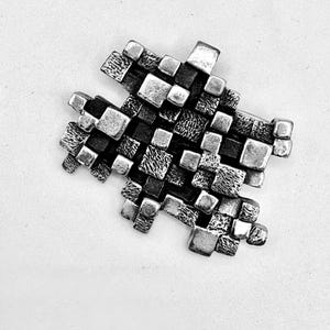 Vintage 70s Signed Guy Vidal Brutalist Modernist Pewter Cubes Brooch Canada