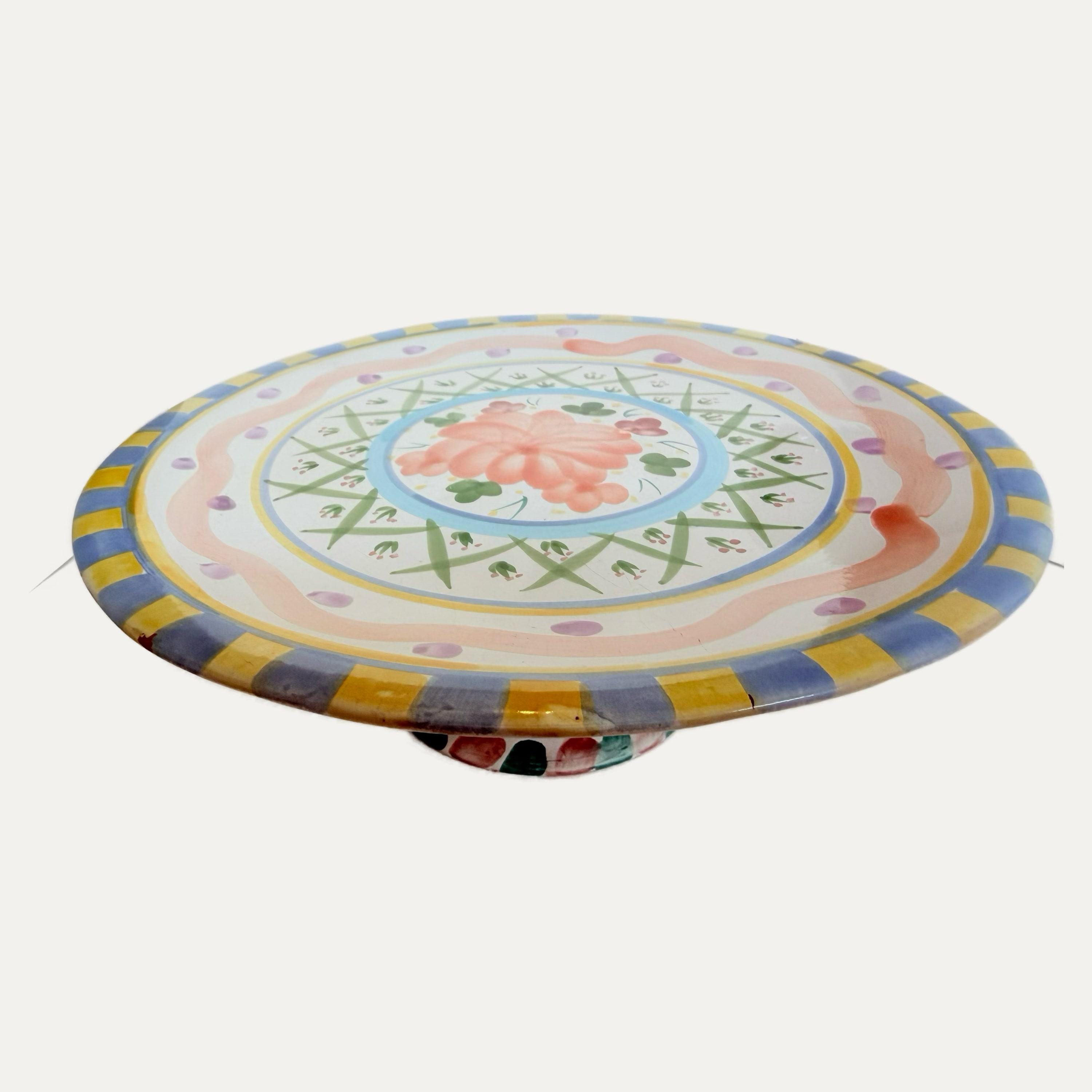 Early Handmade Mckenzie-childs Pedestal Cake Stand - Etsy