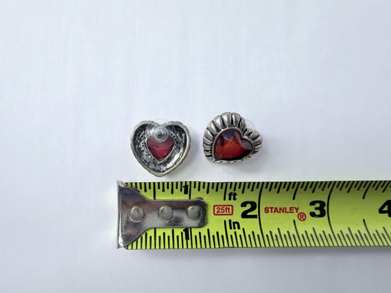 Vintage 90s Statement Ruby Red Heart Stud Earring… - image 10