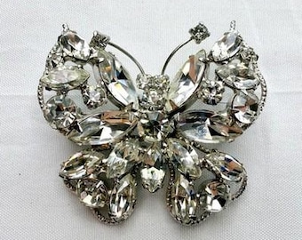 Vintage 1950s Rhinestone Butterfly Brooch Weiss Eisenberg Style Wedding Bridal