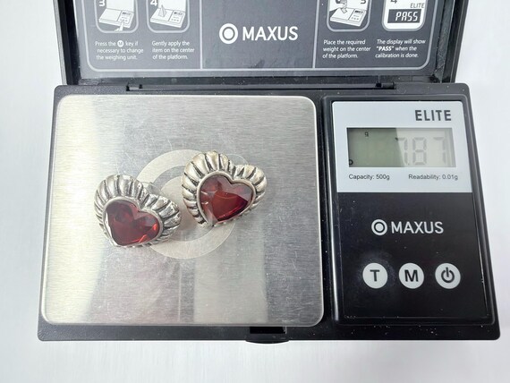 Vintage 90s Statement Ruby Red Heart Stud Earring… - image 9