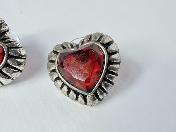 Vintage 90s Statement Ruby Red Heart Stud Earring… - image 5