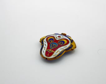 Vintage Double-Sided Abstract Face Pendant – Hand Painted Cloisonné Enamel Art Jewelry