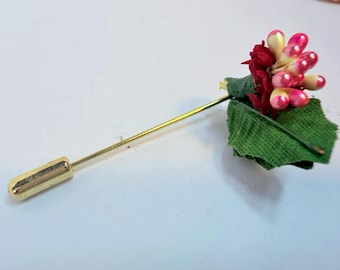 Vintage 1970s Floral Stick Pin with Faux Pearl Center - Gold Tone