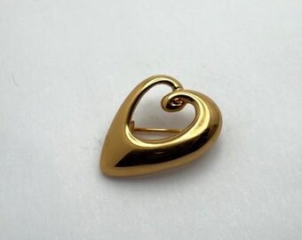Vintage 1980s MONET Modernist Minimalist Open Heart Brooch Pin