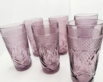 Set of six Amethyst Pressed Glass Tumblers - MCR